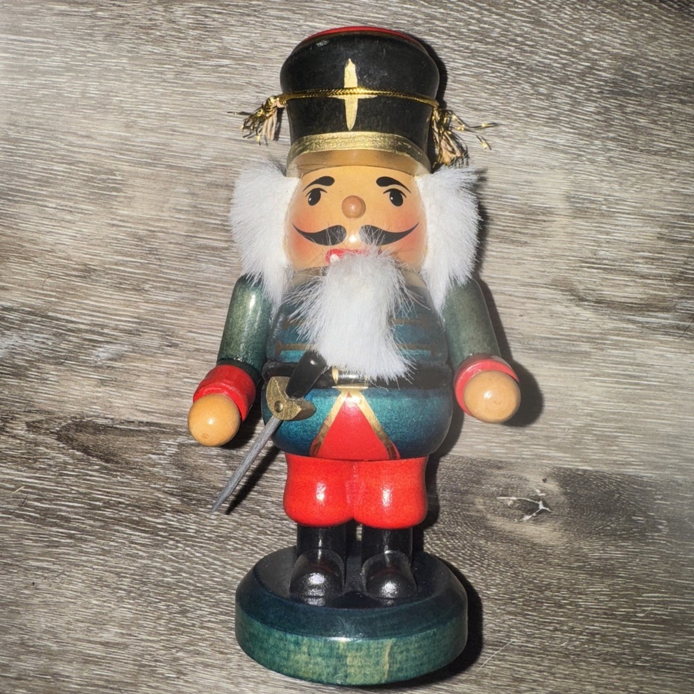 Wooden Nutcracker‎ Chubby Soldier W/Sword Holiday Season 6" Christmas EUC